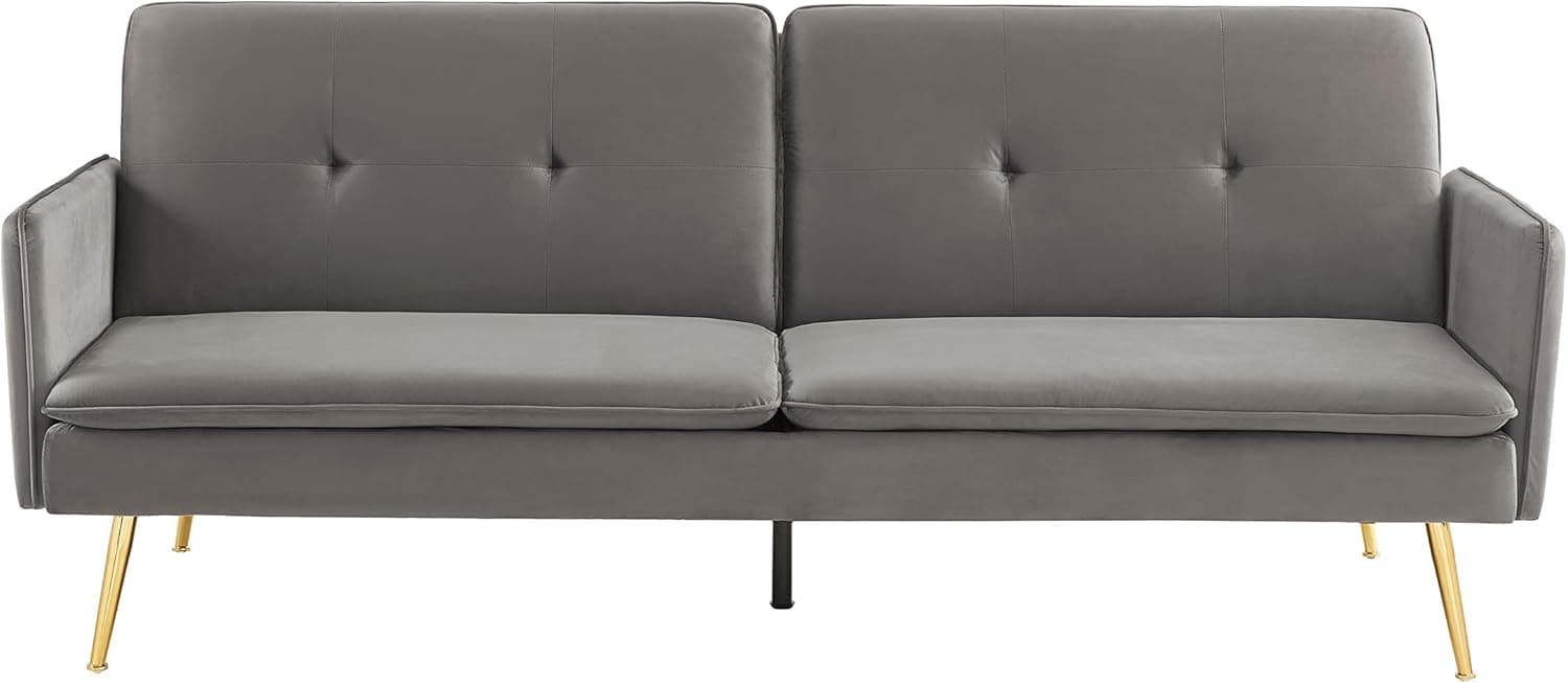 BAÏTA Adam Sofá reto conversível de 3 lugares, veludo, antracite, 203,5 x 87,5 x 82 cm