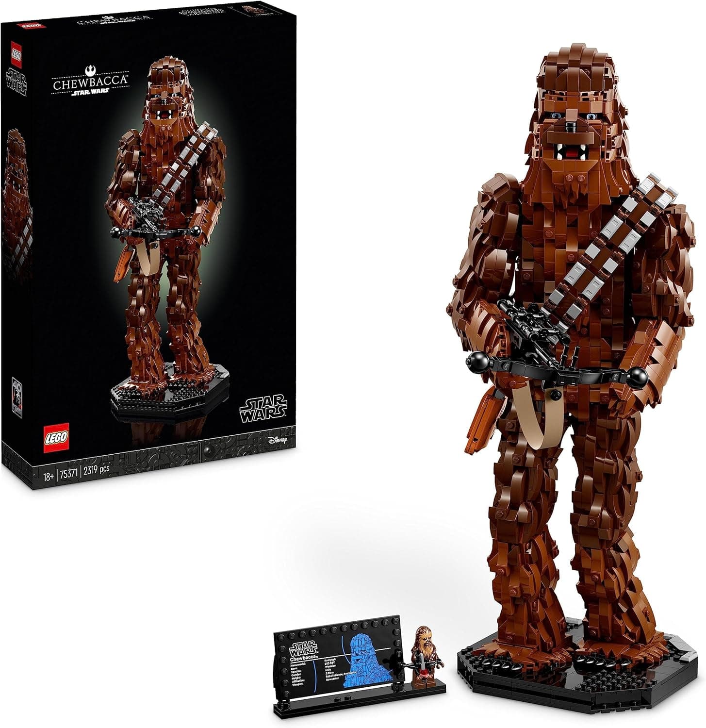 LEGO 75371 Star Wars Chewbacca, figura colecionável de Wookiee com bandeira, minifigura, casaco de 40º aniversário de Jedi para adultos, presente para adolescentes, homens, mulheres