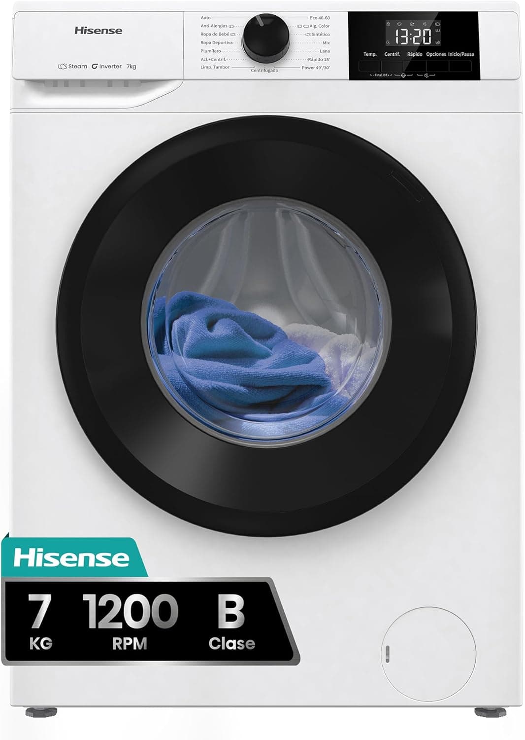 Hisense WF1G7021BW | Máquina de lavar roupa 7 kg com vapor, lavagem rápida e função pausar e adicionar