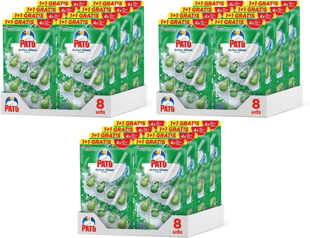Pato - Active Clean 1 + 1 cabide para sanita, frescura intensa, perfuma, limpeza e perfuma, aroma pinho, conjunto de 8 unidades x 3