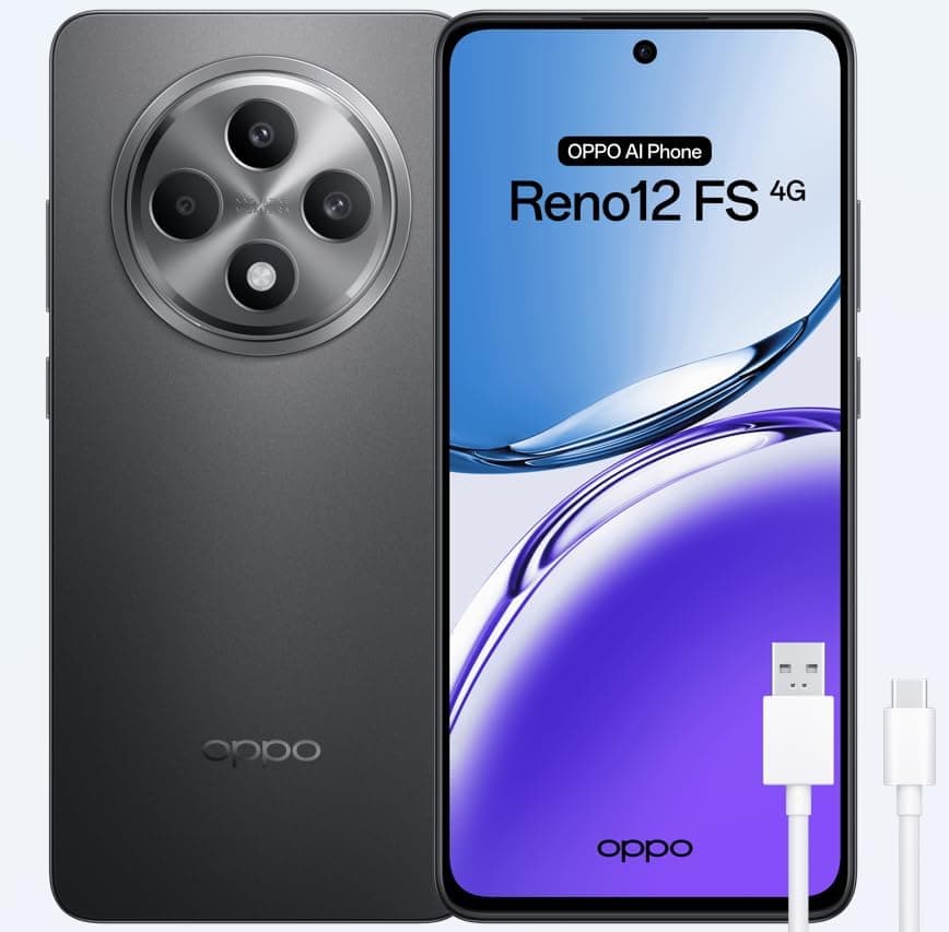 OPPO Reno12FS 4G Smartphone livre com IA, 16 GB (8 GB + 8 GB) 512 GB, ecrã 2,5D AMOLED 6,7", câmara 50 8 + 32 MP, Android, IP64, bateria 5000 mAh, carregamento rápido 45 W - mate Cinzento
