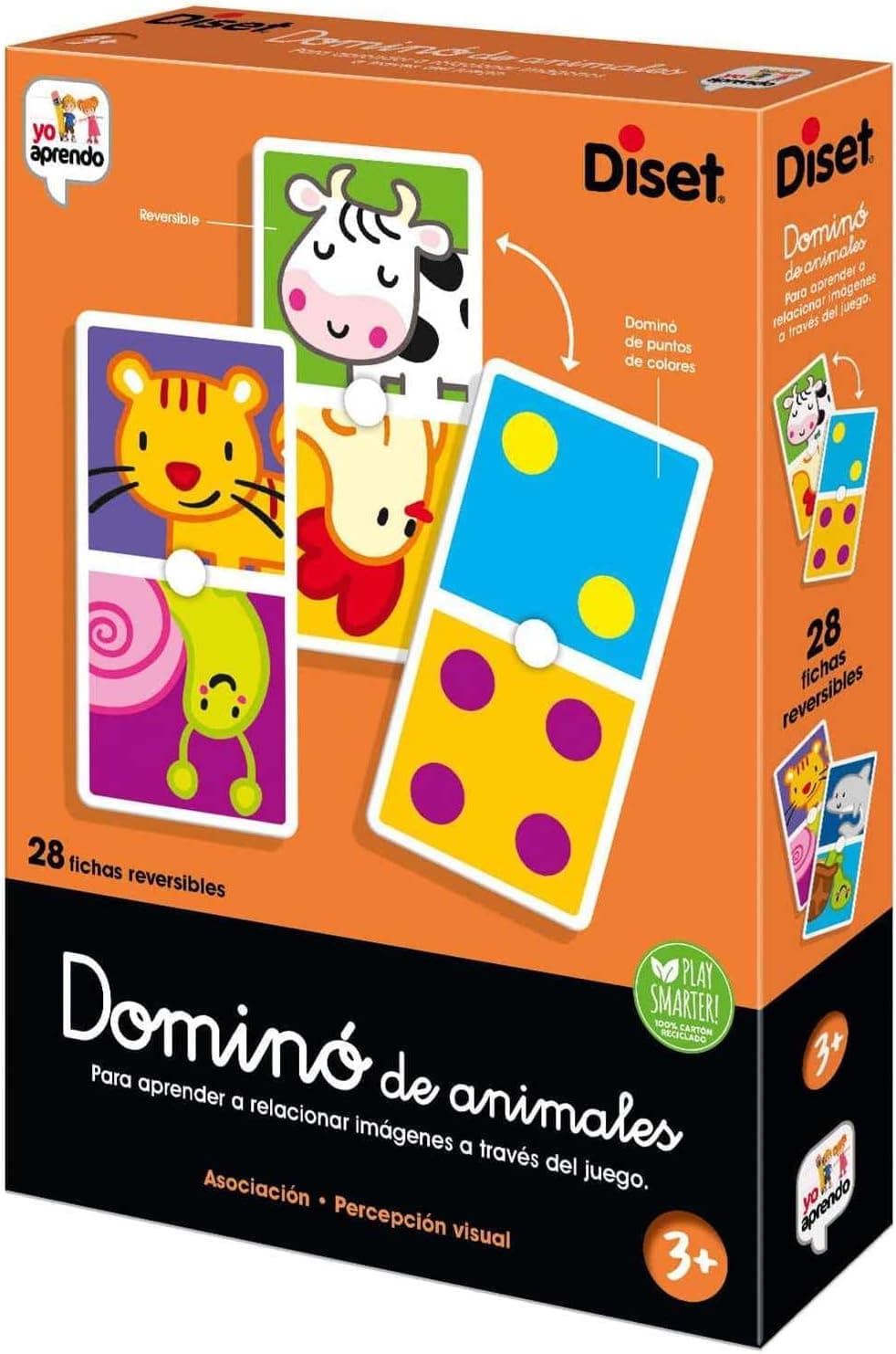Diset - Dominó de animais, jogo de dominó com ilustrações de animais para maiores de 3 anos