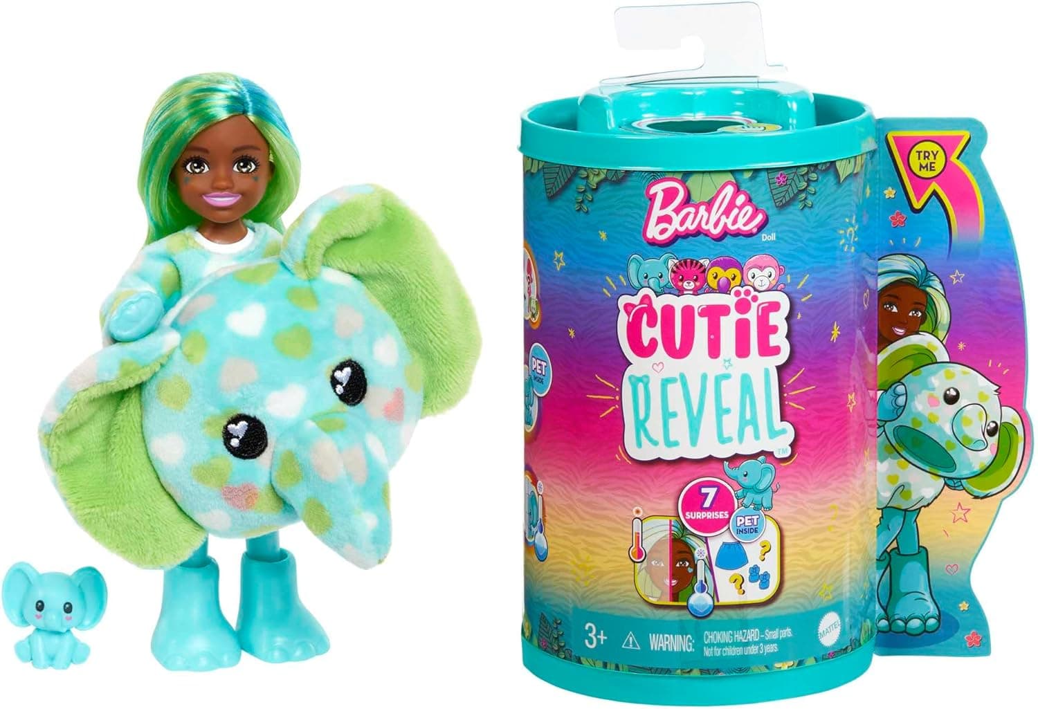 Barbie Cutie Reveal Jungle Series Elephant | Boneca surpresa de coleção com acessórios para crianças