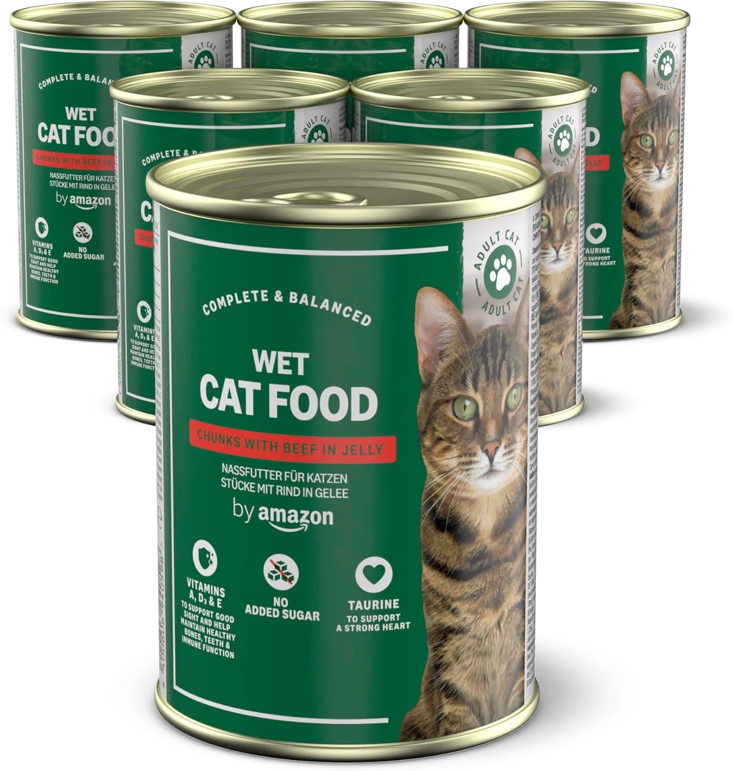 by Amazon Comida húmida para gatos, lata, pedaços de carne gelatina, embalagem de 6