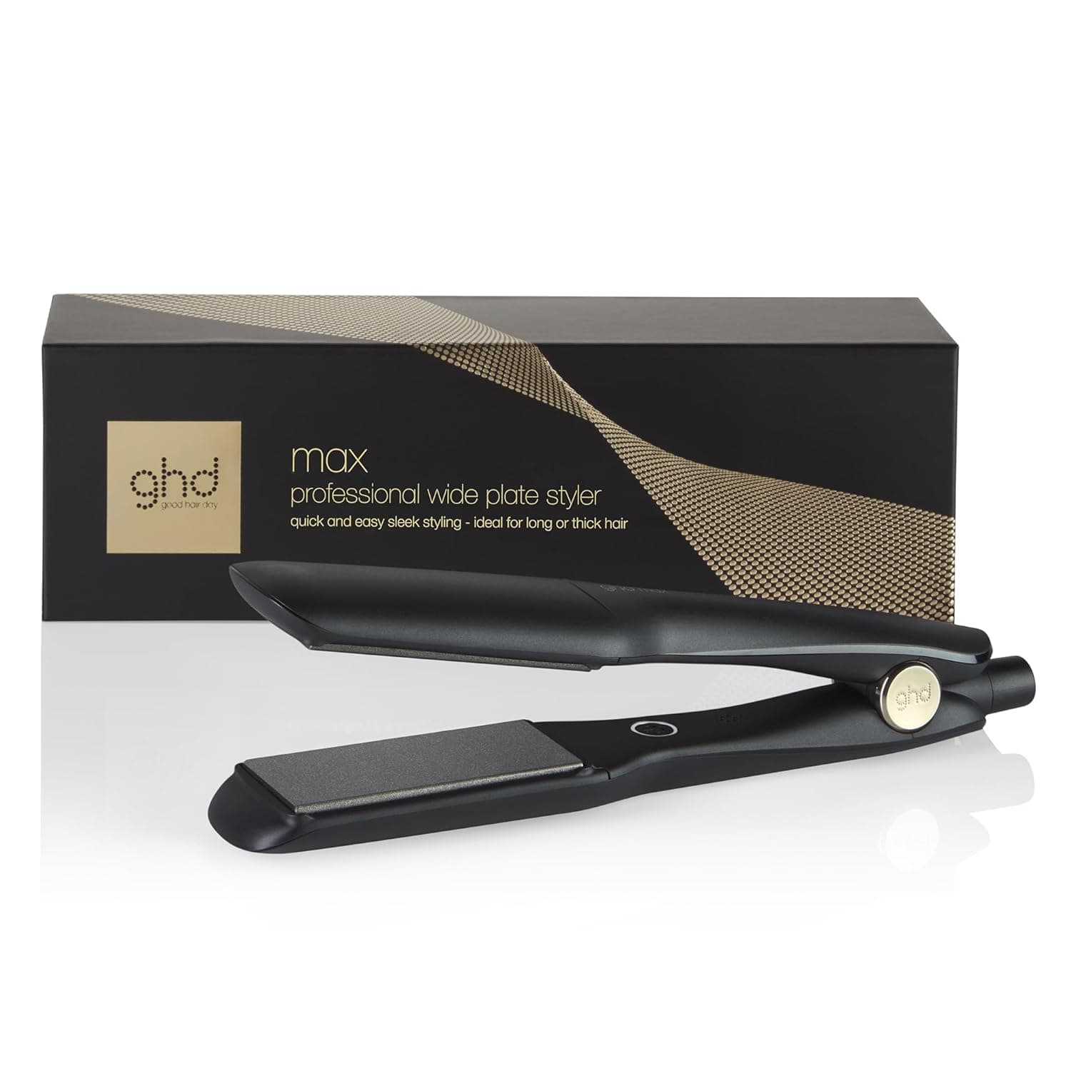 ghd Max - Ferro de cabelo profissional com placas largas, placas maiores para um penteado rápido, mais brilho e sem friz, para cabelo comprido, grosso ou encaracolado - cor preta (tomada europeia)