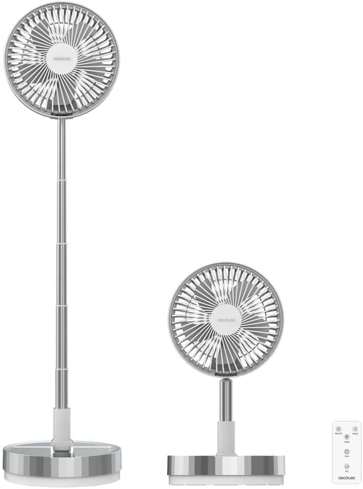Cecotec Ventoinha portátil dobrável com controlo remoto EnergySilence 800 FoldAir portátil controlo. Bateria 7200 mAh, extensível, oscilação automática, 8 polegadas, 4 velocidades