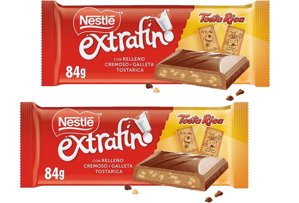 NESTLÉ EXTRAFINO tablet de chocolate com leite e bolacha Tosta Rica, 84 g x 2 