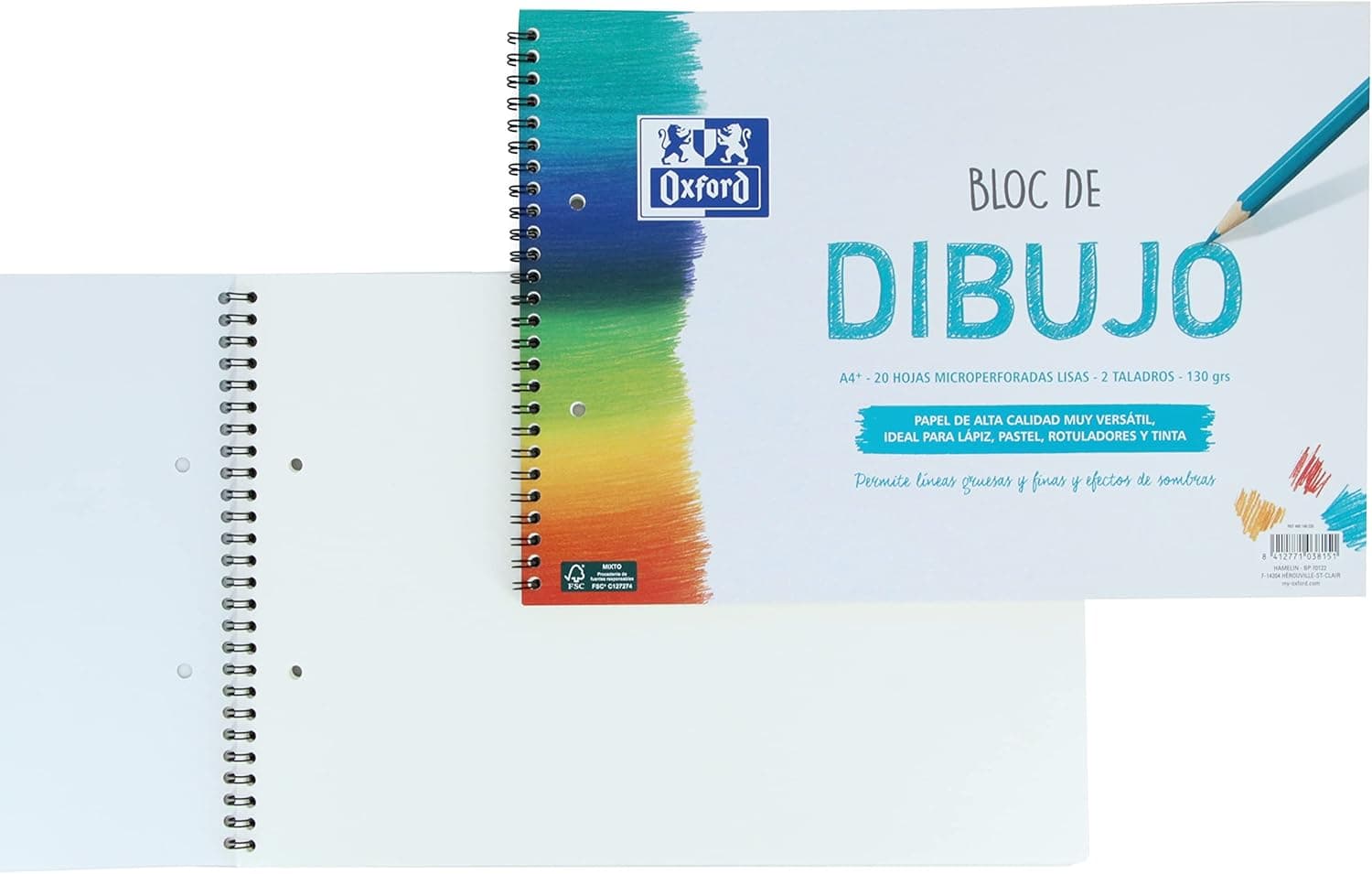 Oxford School Drawing Pad A4+ | Bloco de desenho com capa mole ou dura, 20 folhas lisas de 130 g com espiral