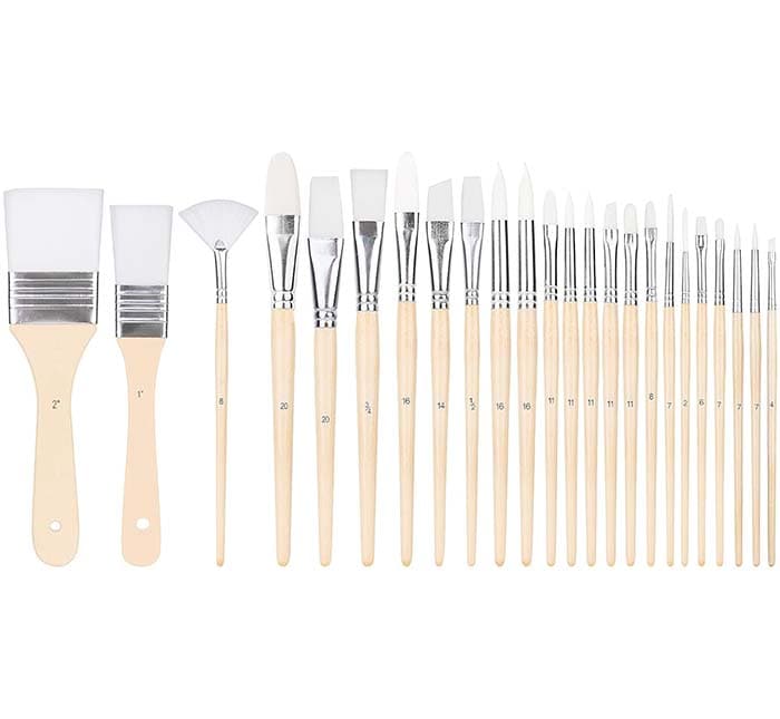 Amazon Basics - Conjunto de pincéis para pintar, 24 tamanhos diferentes, para artistas, adultos e crianças, pacote de 1, cor madeira