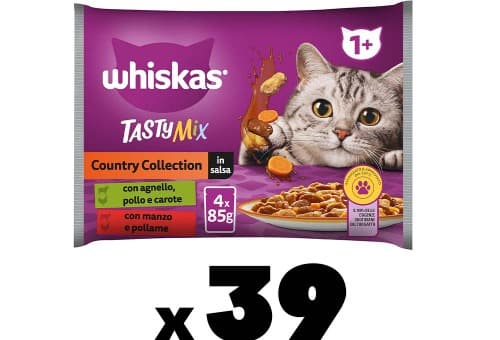 Whiskas Tasty Mix Coleção Country de molho de comida húmida para gatos para adultos, 85 g x 156