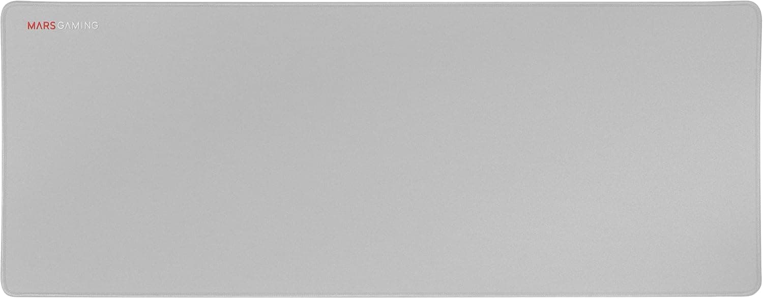 Mars Gaming MMPXL, Tapete Gaming XL 800 x 360 mm, superfície nanótêxtil, borracha antiderrapante, bordas reforçadas, flexível e resistente, adequado para rato ótico e laser, branco prateado