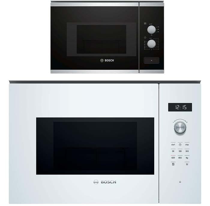 Bosch - Microondas integrável, 60 cm, 800 W, 7 programas automáticos, iluminação LED, branco, BFL524MW0