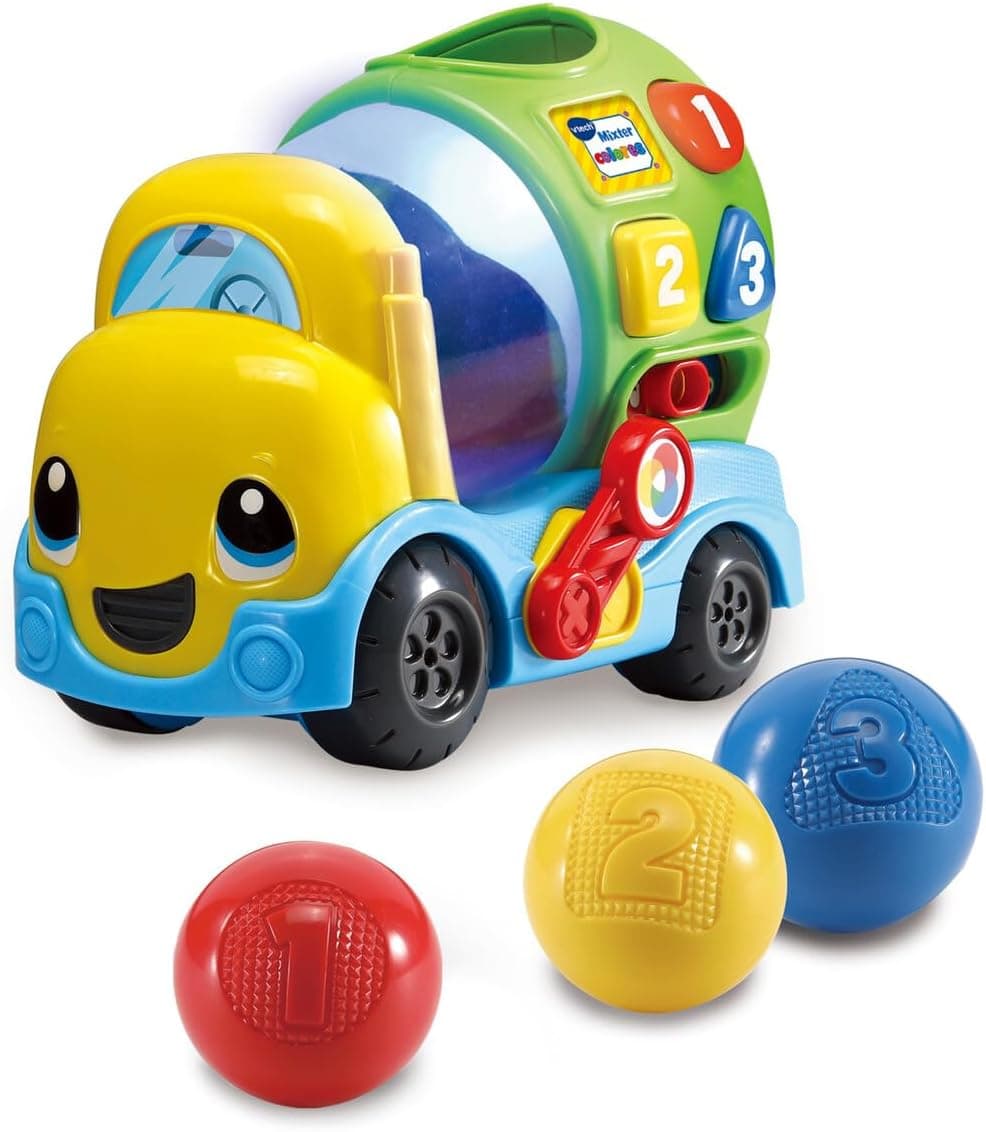 VTech - Mixter cores, camião betoneira infantil, 75 melodias, brinquedo bebés + 12 meses, músicas e vozes, ensina formas, números, cores, versão ESP