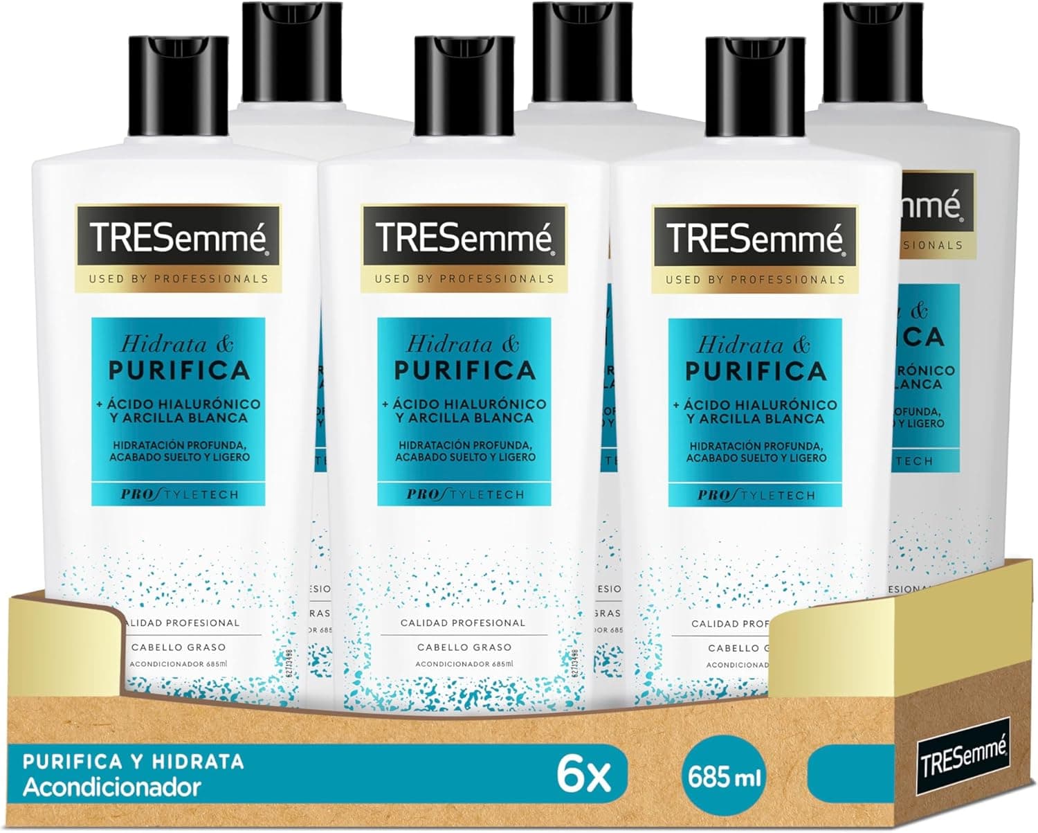 TRESemmé Condicionador hidratante e purificador para cabelo oleoso com ácido hialurónico e argila branca, limpa e hidrata, conjunto de 6 x 685 ml