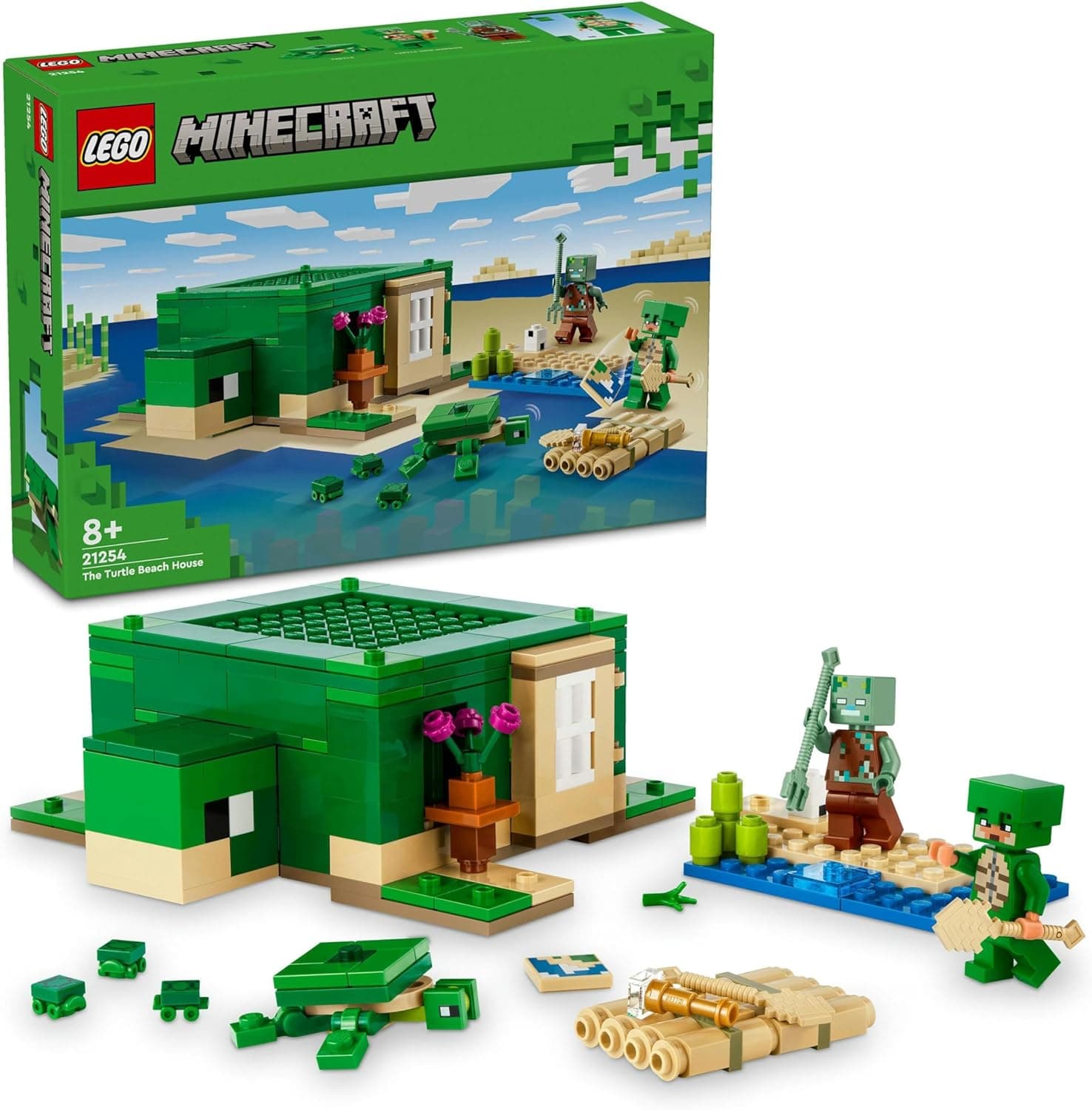 LEGO Minecraft Tartaruga de casa de praia, brinquedo de construção com acessórios, minifiguras de personagens e figuras de videojogo, presente para meninas e meninos de 8 anos e jogadores 21254