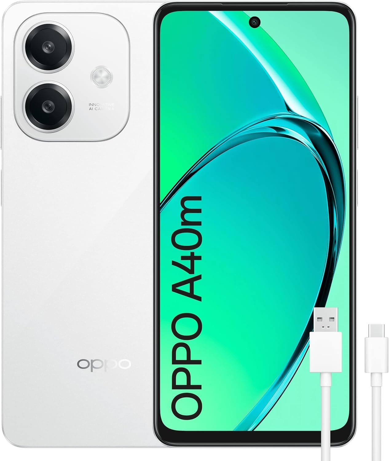 OPPO A40 m Smartphone livre, 16 GB (8 GB + 8 GB) 256 GB, ecrã HD LCD 6,7", câmara 50 + 2 8 MP, Android, bateria 5100 mAh, carregamento rápido 45 W - branco
