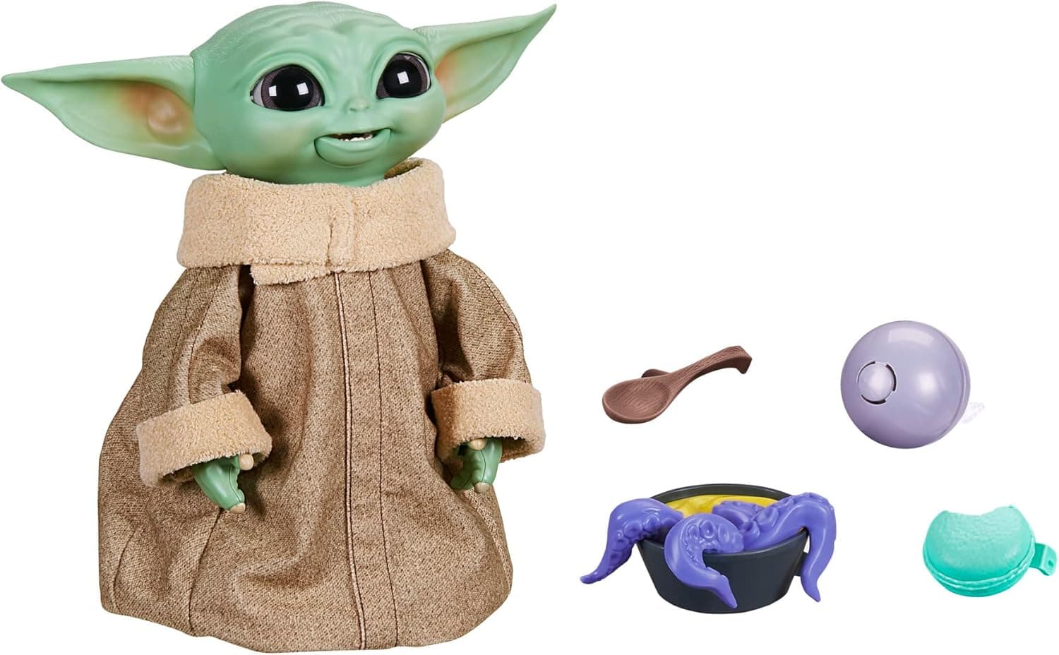 Star Wars Galactic Snackin' Grogu Brinquedo animatrónico de 23 cm de altura com mais de 40 combinações de sons e movimentos, acessórios interativos