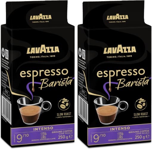 Lavazza, Espresso barista intenso, café moído natural torrado, ideal para cafeteira italiana, de filtro e francesa, com notas aromáticas de cacau e madeira, intensidade 9/10, torrada média, 250 g