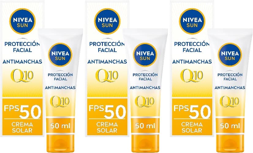 NIVEA SUN Proteção solar facial UV anti-envelhecimento e antimanchas, FP50 (50 ml), 0% resíduos, creme hidratante com Q10