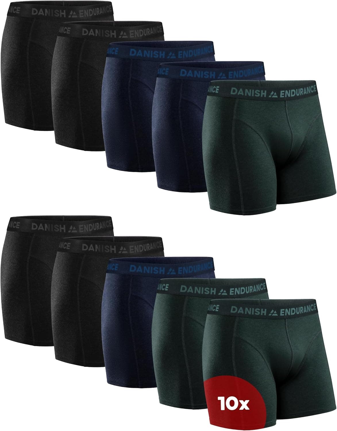 DANISH ENDURANCE Boxers de algodão premium para homem, conjunto de 10 
