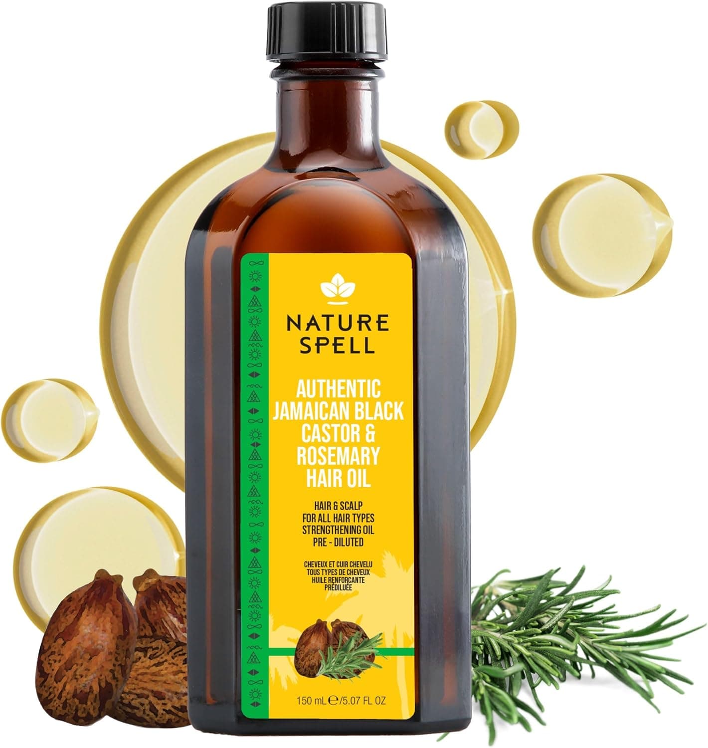 Nature Spell Jamaican Black Castor Oil | Óleo capilar e corporal com alecrim, 150 ml