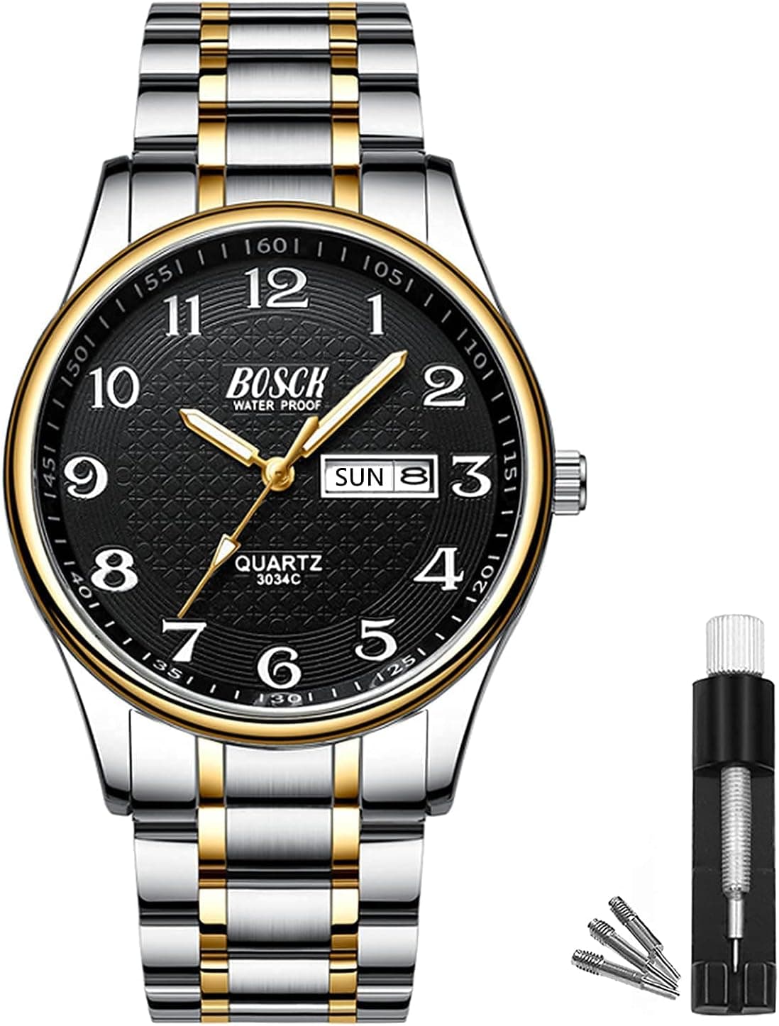 BOSCK Relógio homem, 40 mm relógio de aço inoxidável com data e dia automáticos de fácil leitura para homens, analógico 30 m relógios desportivos impermeáveis para homem