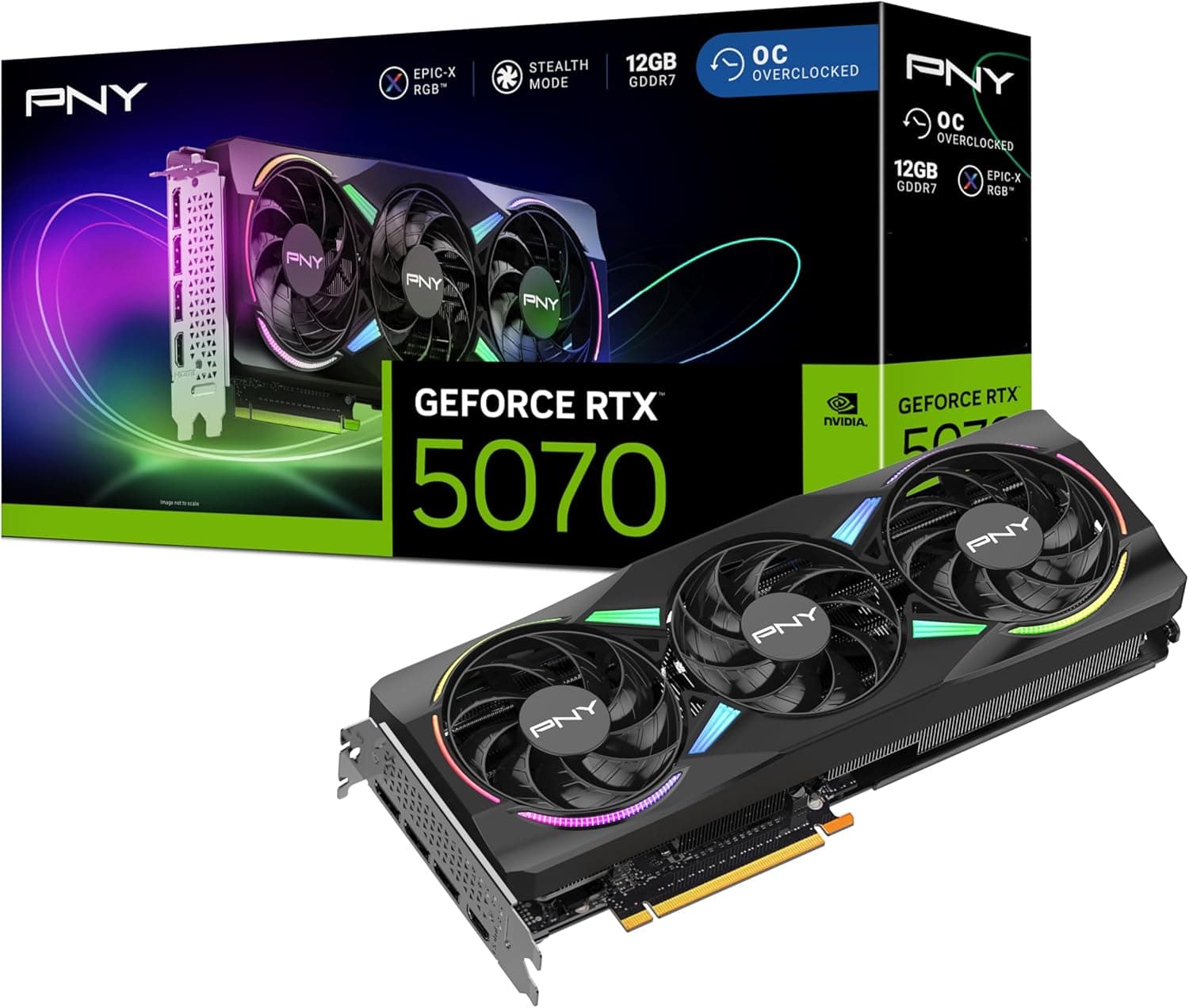 PNY GeForce RTX 5070 | Placa gráfica 12GB ARGB OC com três ventoinhas e tecnologia DLSS 4