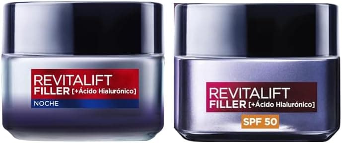 Pack L'Oreal Paris Dermo Expertise Creme intensivo de enchimento com ácido hialurónico e SPF 50, 50 ml L'Oréal Paris Revitalift Filler creme noturno evitalizante, anti-rugas e volume, 50 ml
