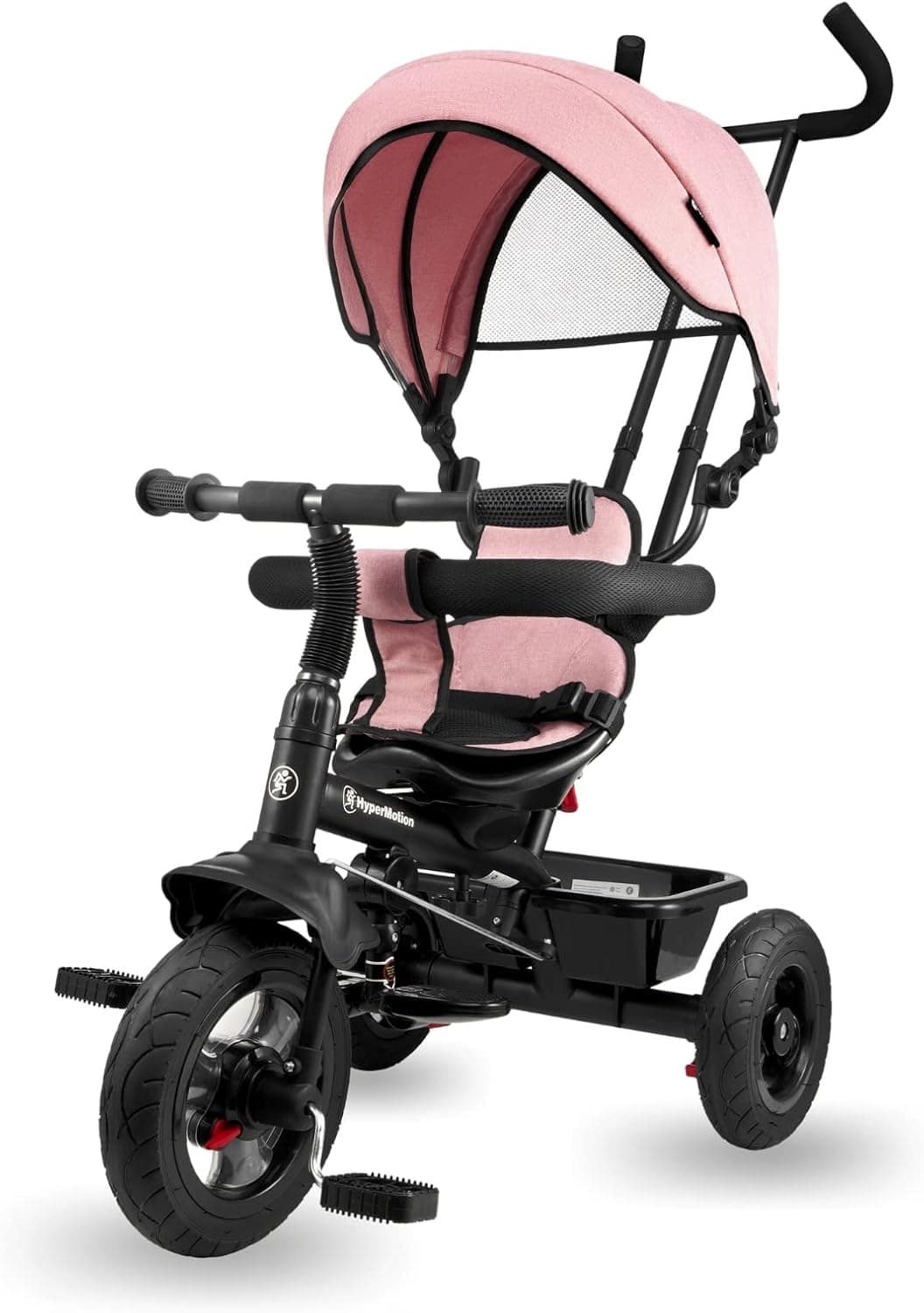 HyperMotion Triciclo infantil com guiador de pressão para pais - bicicleta para crianças de 1 a 4 anos até 20 kg - carrinho de bicicleta evolutivo com alça ajustável, cor rosa