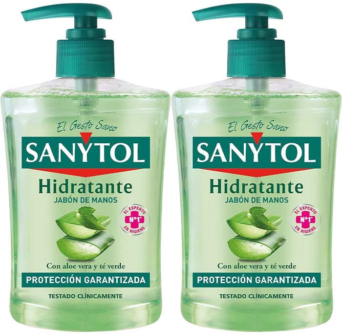 Sanytol - Sabão de mãos hidratante, protege, limpo e hidratado, com aloé vera e chá verde - 500 ml x 2