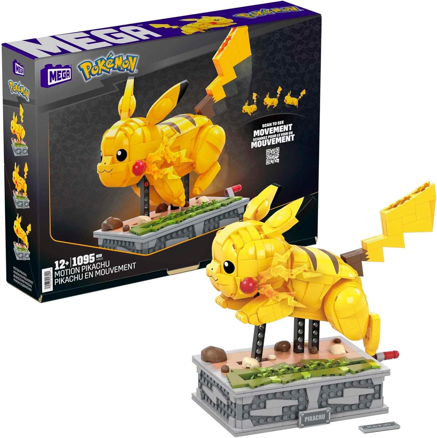 MEGA Pokémon Pikachu em movimento, figura de 1095 blocos de construção idade recomendada 12 anos. para fãs e adultos. (Mattel HGC23)