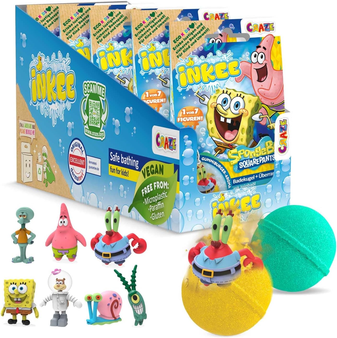 INKEE SpongeBob | Pack de 5 bombas de banho com surpresa para crianças aroma a pastilha elástica