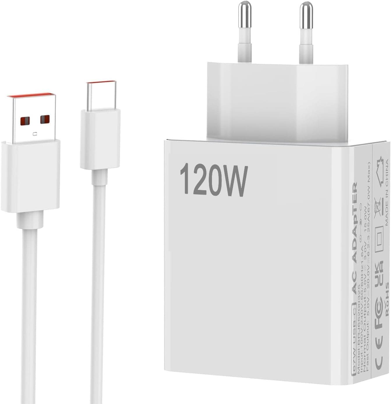 Shefor 120W Charger | Carregador rápido com cabo USB-C para telemóveis Xiaomi e Redmi