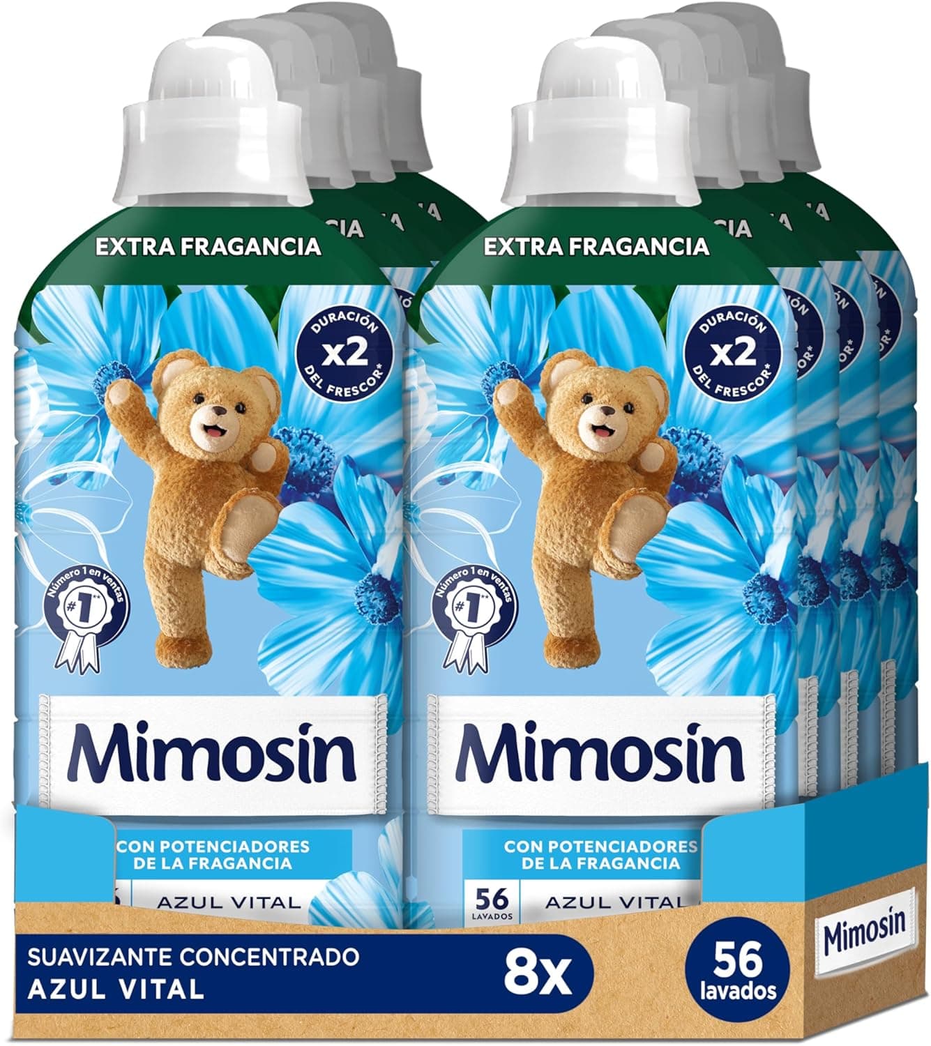 Mimosín Suavizante concentrado, azul vital, 8 x 56 lavagens