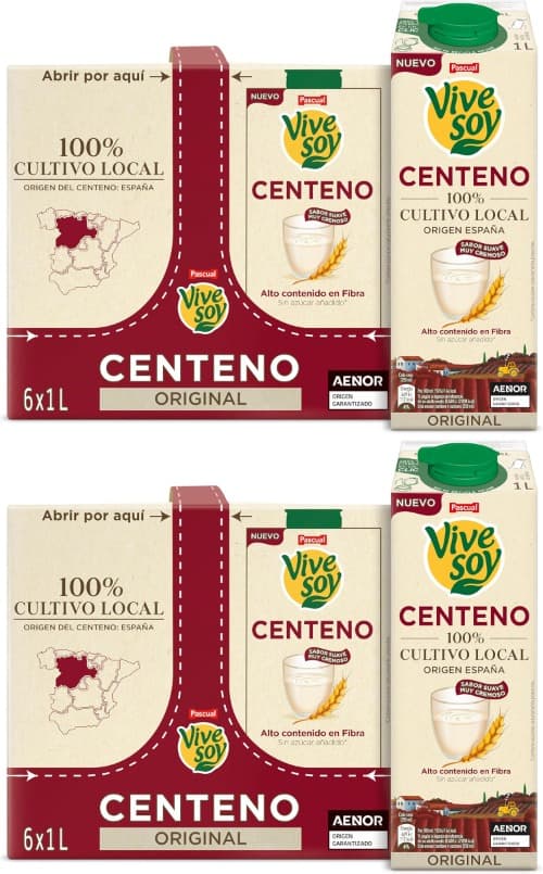 Vivesoy - Bebida 100% vegetal, centeio 100% origem espanhola, rica em vitaminas e minerais, pack 6 x 1 L, 2 embalgens