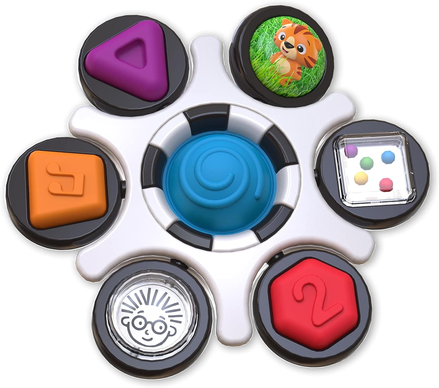 Baby Einstein - Chocalho e mordedor Curiosity Clutch Twist & Pop brinquedo sensorial e educativo para a descoberta de texturas, cores, formas e sons, sem bisfenol, a partir de 3 meses
