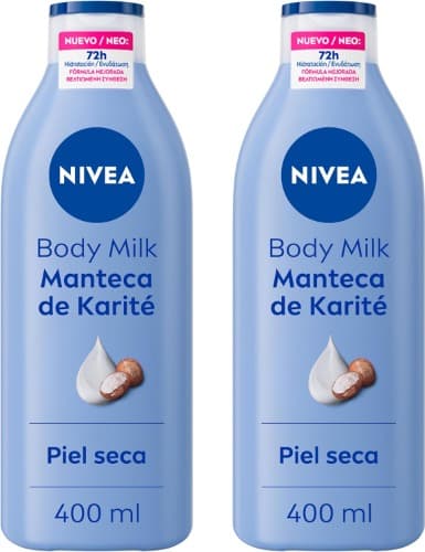 NIVEA Body Milk Shea Butter | Leite corporal hidratante com manteiga de karité para pele seca, 400 ml x 2