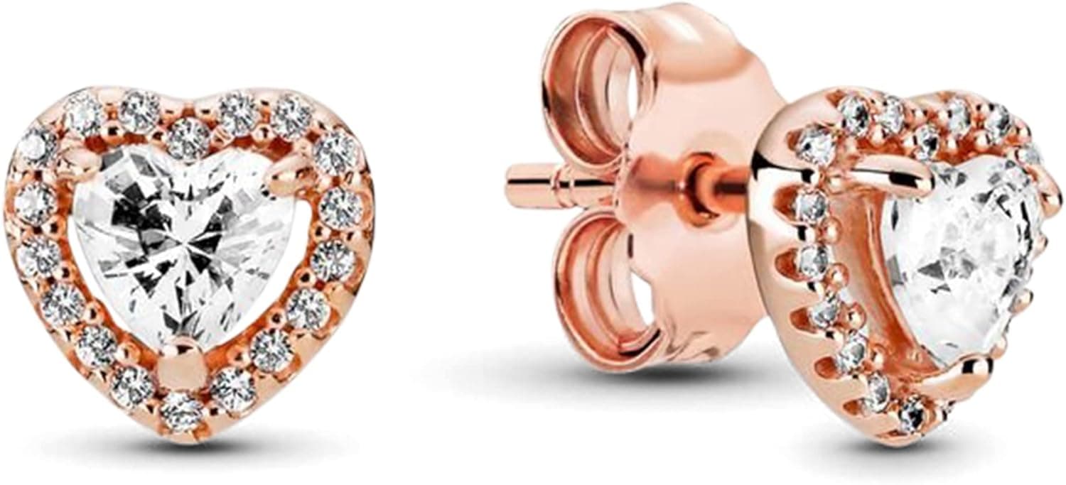Pandora Timeless Women's 14 k Rose Gold-prateado Sparkling Elevated Heart Stud Earrings