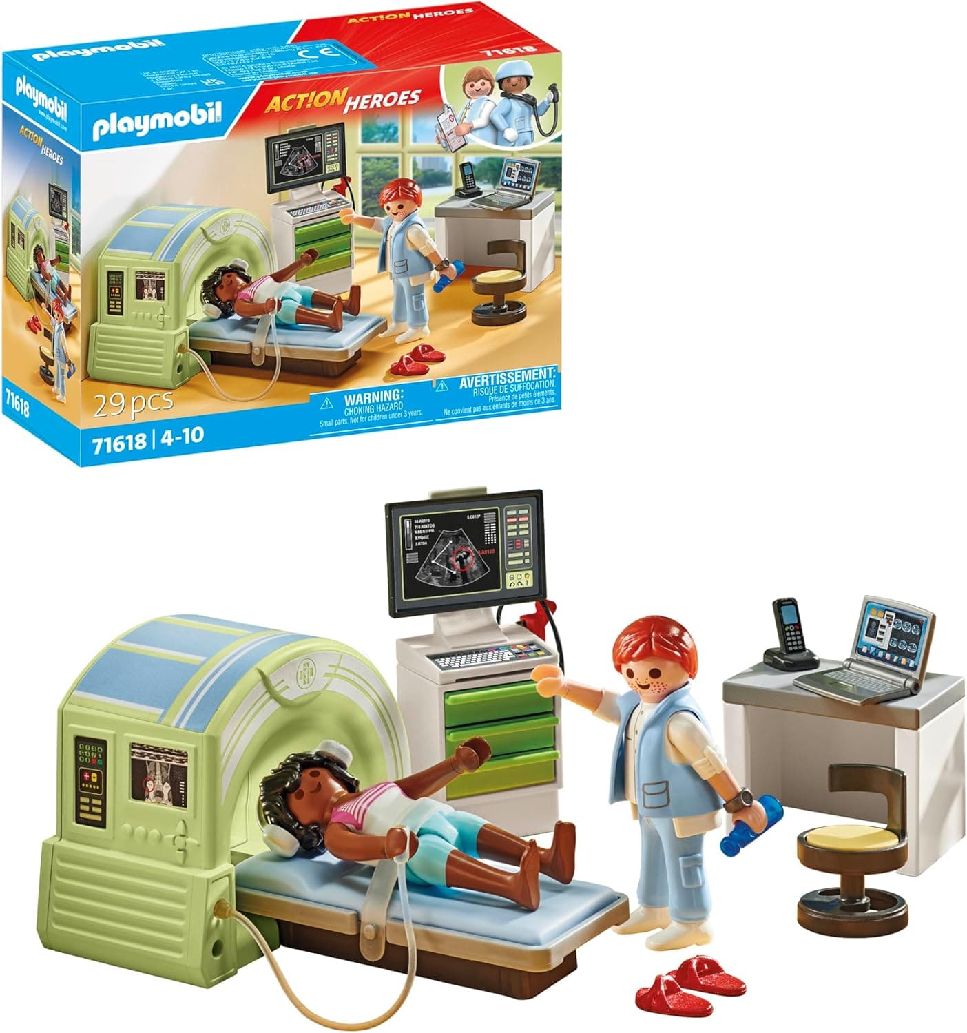 PLAYMOBIL Action Heroes 71618 Ressonância com paciente, exame por radiologista, feito de mais de 80 % de materiais reciclados e de base biológica, brinquedos para meninos e meninas a partir de 4 anos