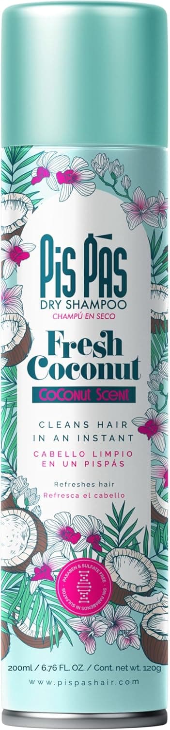 PISPAS Dry Shampoo Coconut - Shampoo em seco com fragrância a coco, refrescante e elimina o óleo, ideal para todos os tipos de cabelo