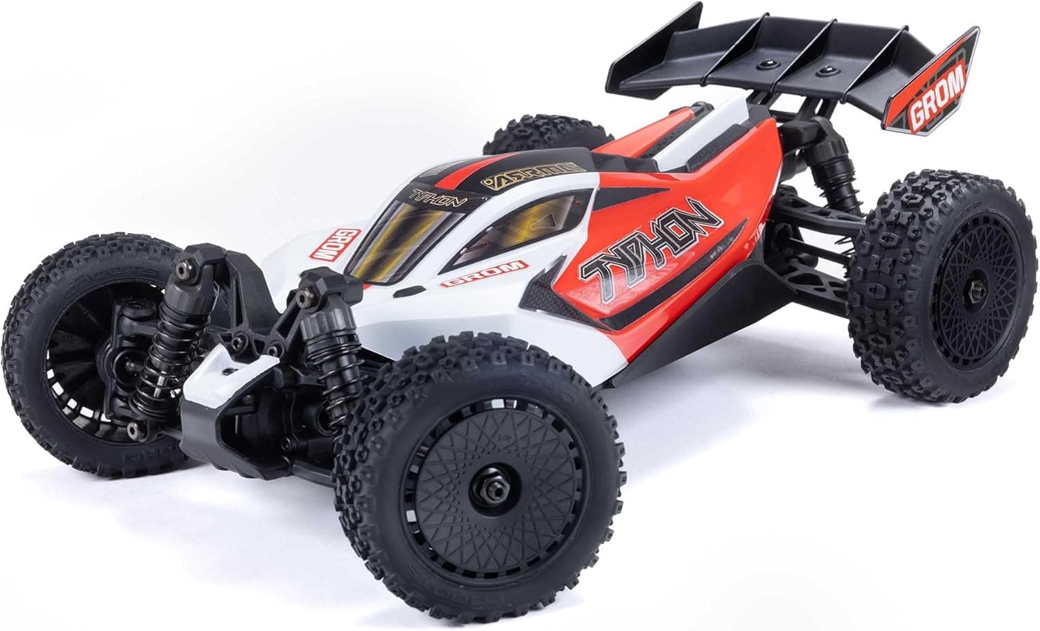ARRMA Carro RC Typhon GROM 4 x 4 Smart pequena balança carrinho RTR com bateria e carregador vermelho/branco ARA2106T2