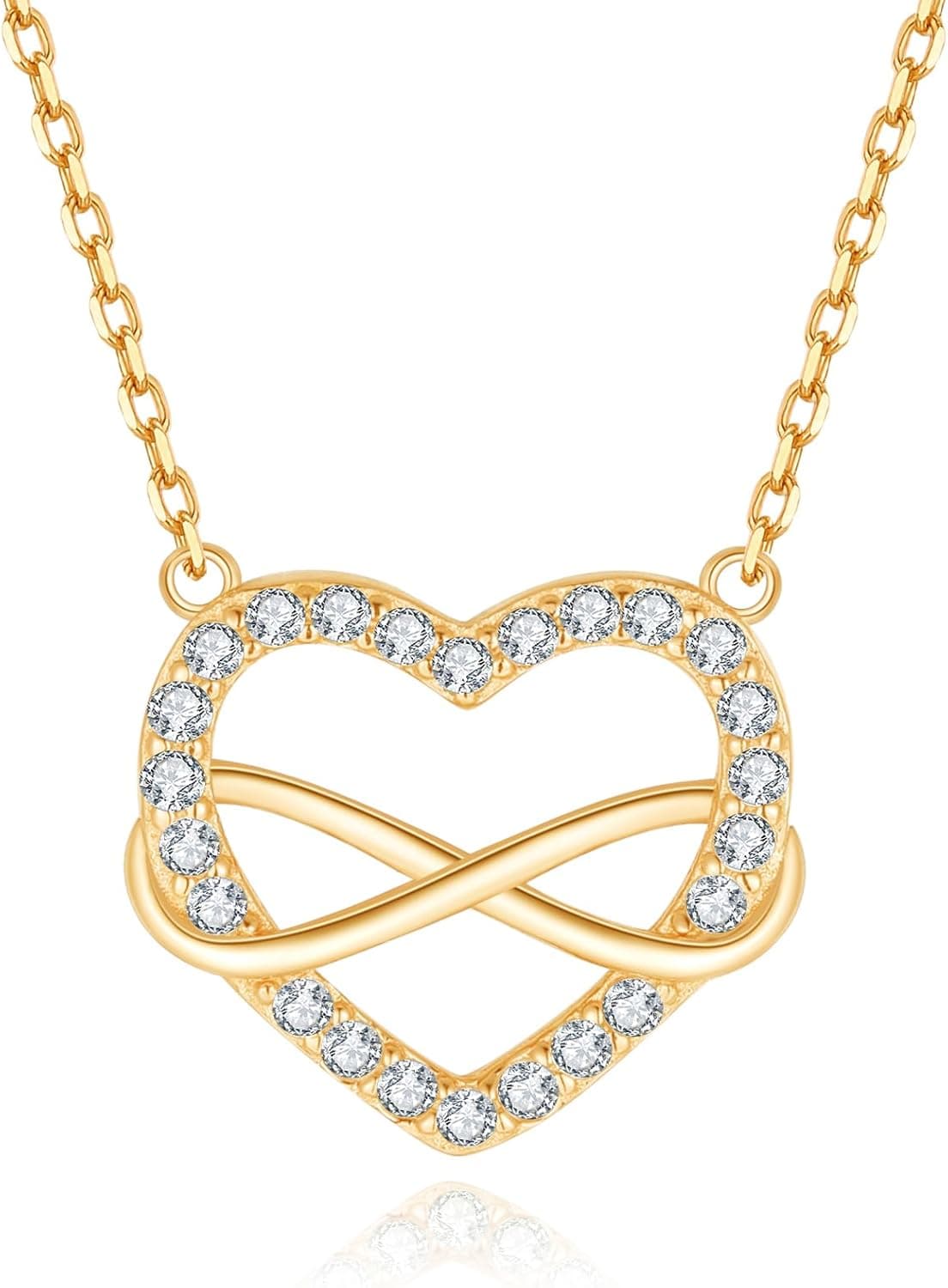 Jrêveinfini Infinito Coração | Colar em prata de lei 925 ajustável, banho de ouro, 40+5 cm com caixa de oferta