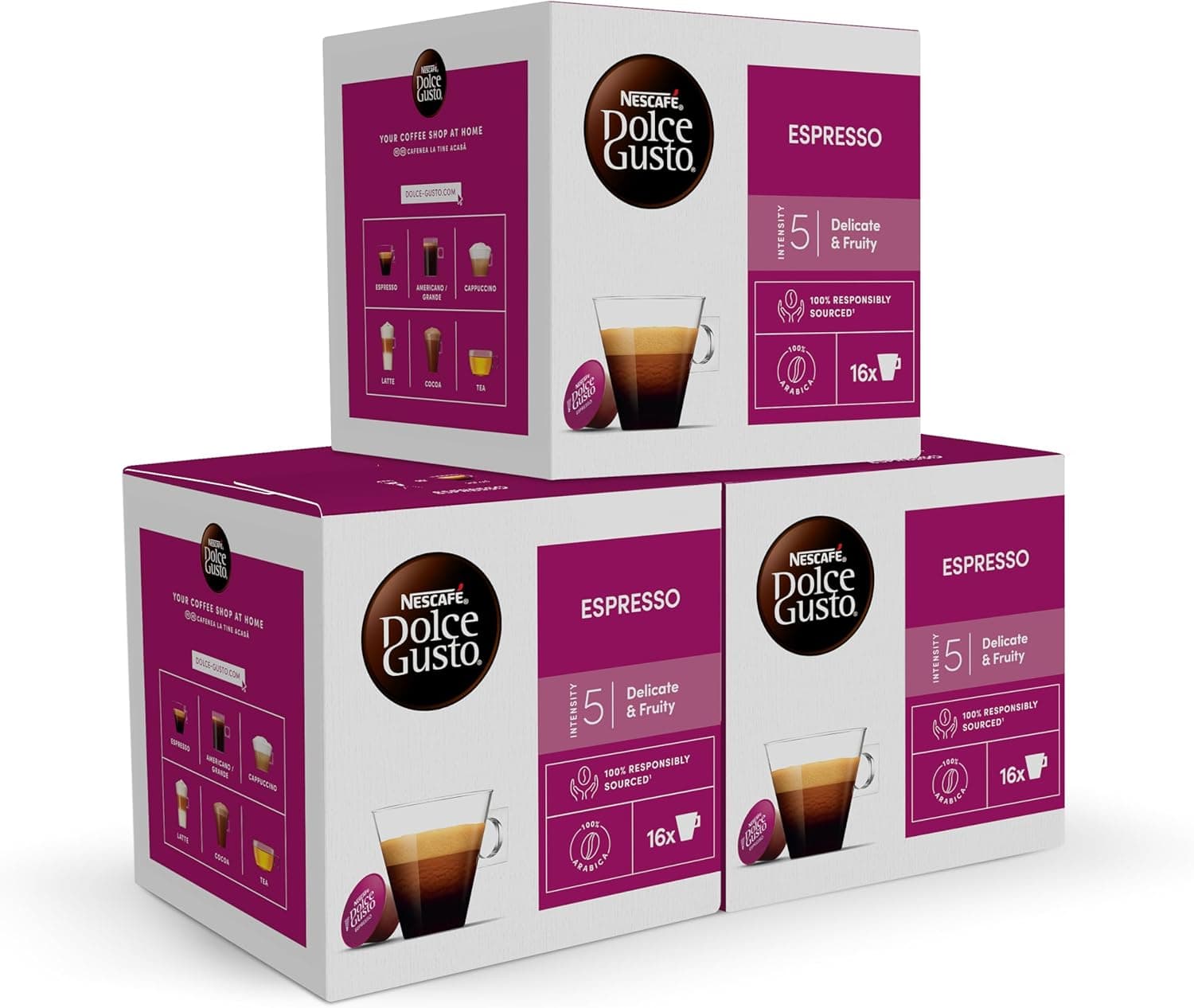 NESCAFÉ Dolce Gusto Espresso Cápsulas de café, 48 cápsulas (3 x 16), Intensidade 5, café curto com notas frutíferas, originais para cafeteiras Dolce Gusto