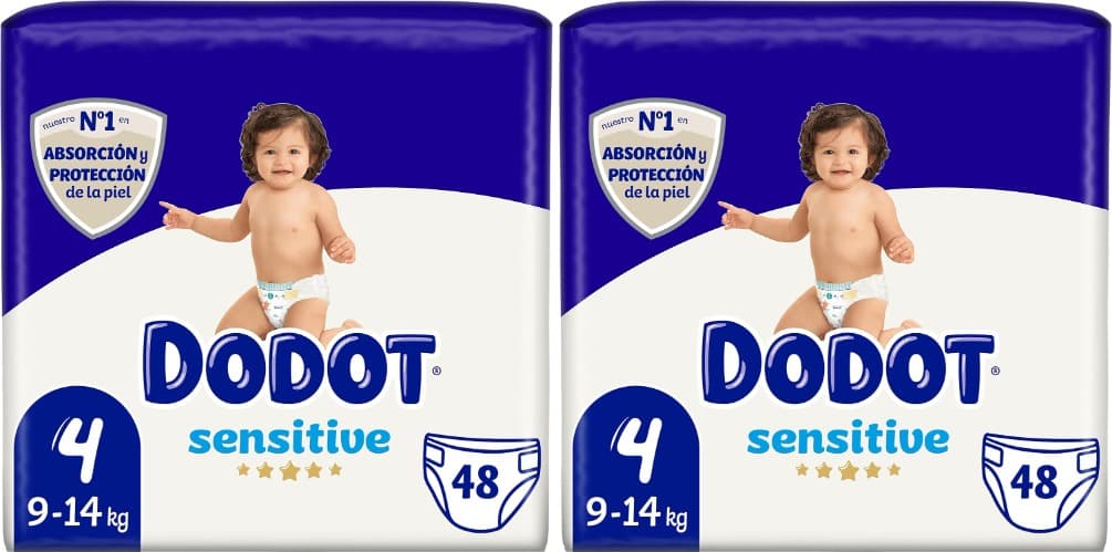 DODOT Sensitive Fraldas, 9 a 14 kg, branco, tamanho 4, 48 unidades x 2