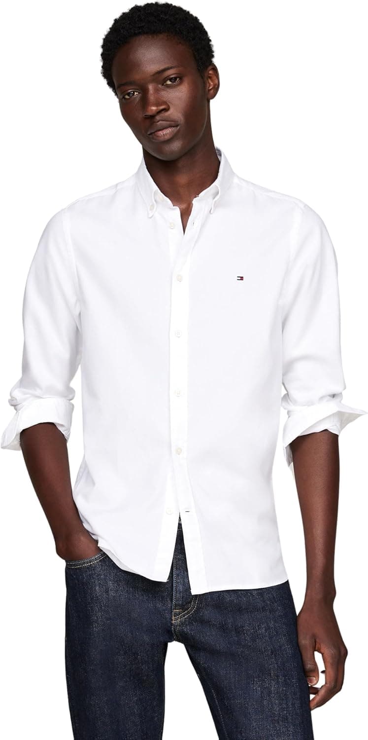 Tommy Hilfiger Camisa masculina Slim Fit de algodão