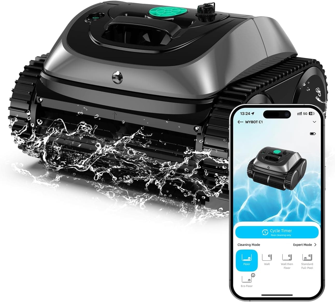 WYBOT C1 Robot limpa-fundos piscina com planeamento inteligente de rota, limpeza automática para fundo/paredes/linha de água, motor triplo melhorado que funciona durante 150 minutos, até 150 TYYKL