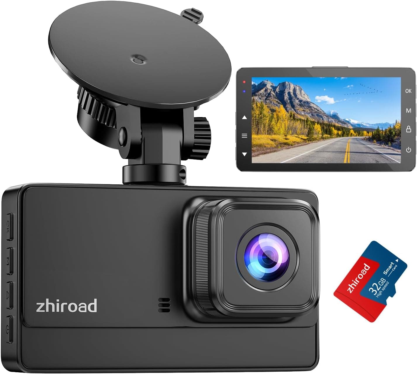 Zhiroad Dash CAM carro, 1080P FHD Dash CAM com ecrã IPS de 3", grande ângulo de 176°, câmara para carro com cartão SD 32G, visão noturna, gravação em loop, modo de estacionamento, sensor G, WDR