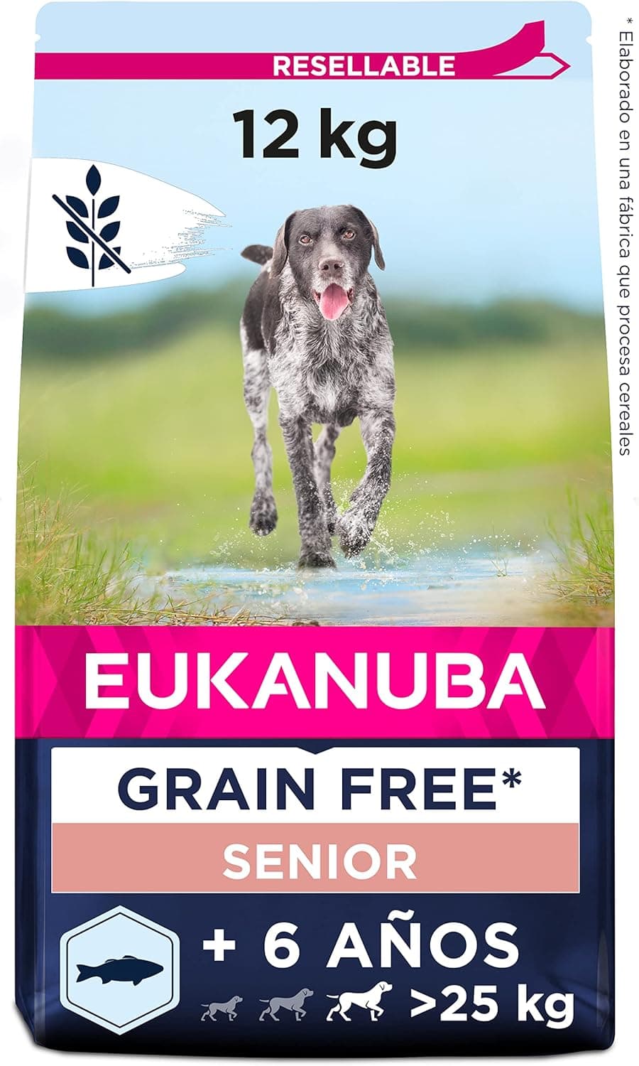 Eukanuba Alimento para cães sem cereais com peixe azul para raças grandes e muito grandes, comida seca para cães de idade avançada, sênior, 12 kg