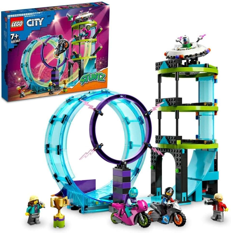 LEGO 60361 City Stuntz Desafio Acrobático: Extreme Extremo, 1 ou 2 jogadores, 2 motas de brinquedo com fricção retro, presente de aniversário, conjunto de 2023