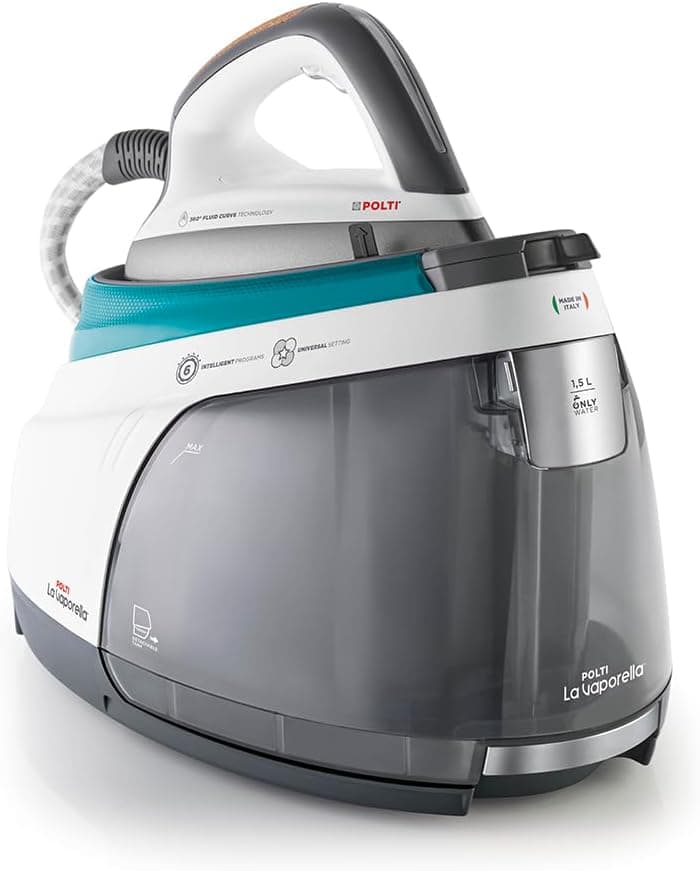 Polti La Vaporella XT100C, ferro a vapor com caldeira, 7,5 bar de pressão, autonomia ilimitada, 1,4 L de capacidade, potência de 2350 W, pulso de vapor 500 g, branco e turquesa